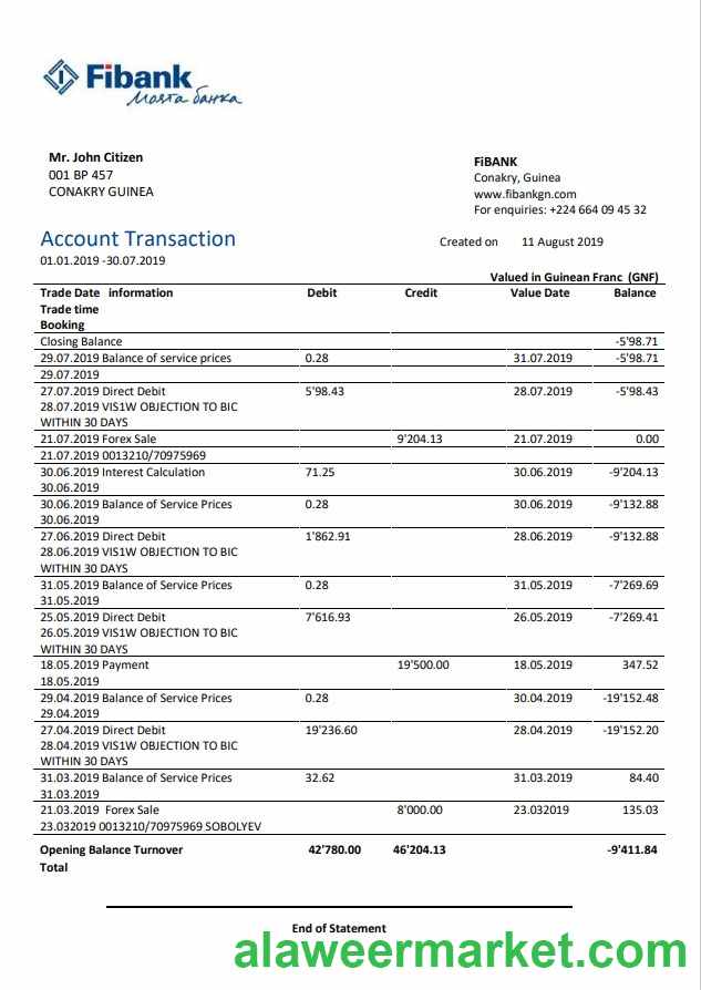 Guinea Fibank bank statement